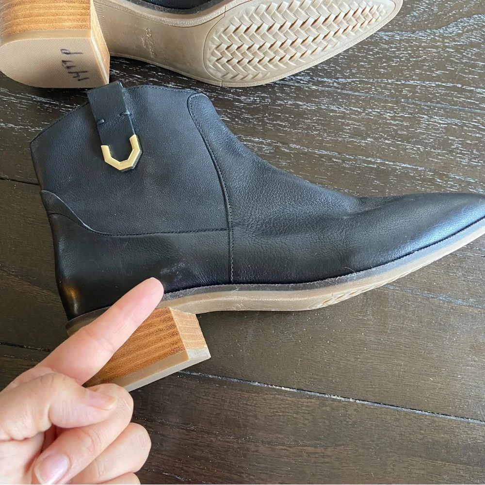 Cole Haan Maci‎ Black Leather Heeled Ankle Boot Size 7.5